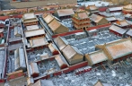 Aerial view of Shenyang Palace museum in snow