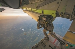 Airborne troops in parachuting training exercise