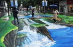 Nature themed 3D pavement paintings displayed in Chongqing